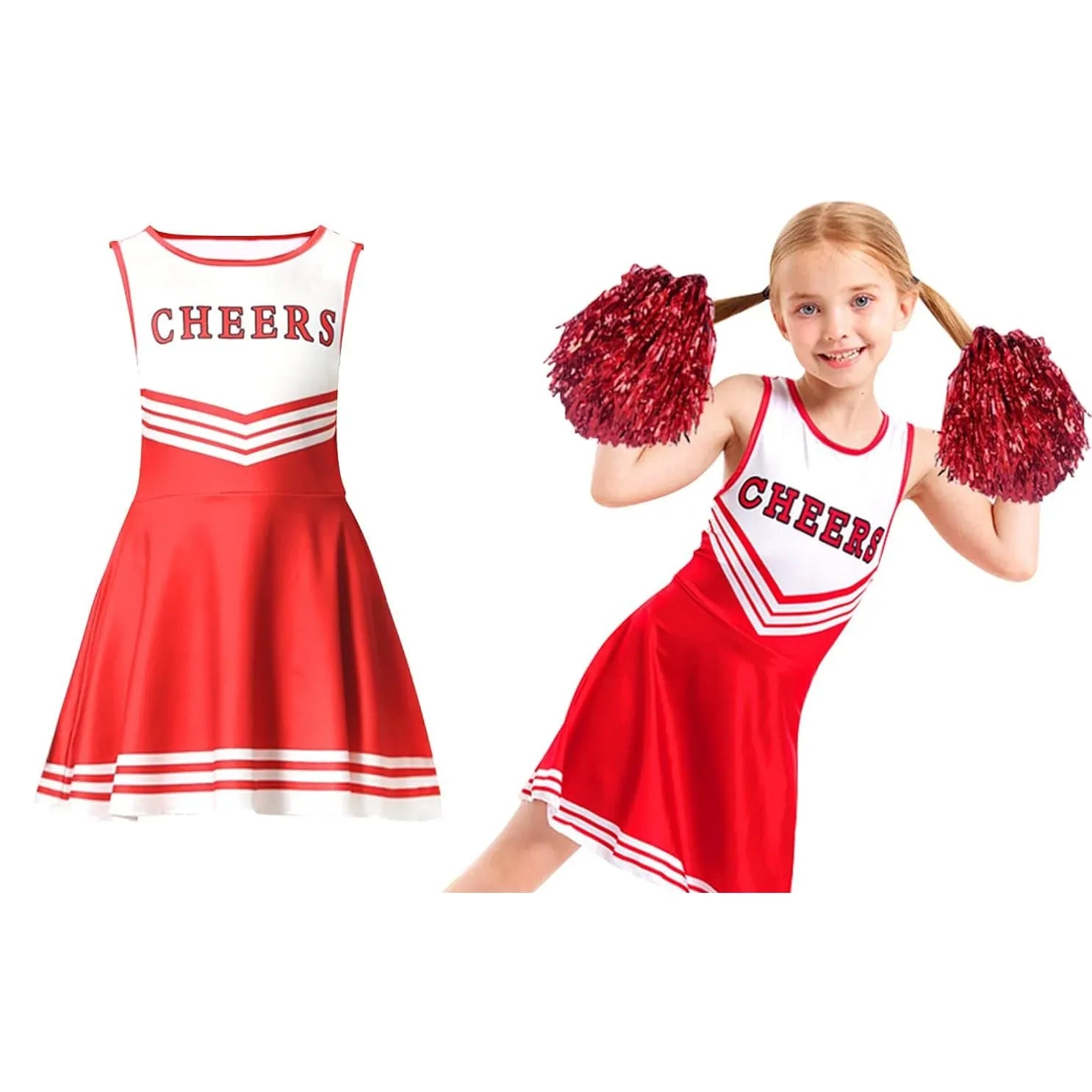 Girls Cheerleader Costume with Pom Poms and Socks - Gomix Brands Outlet